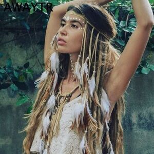 Blonde Natural Feathers Headpiece Headband Boho MockNiWear Alisa Belochkina NIB